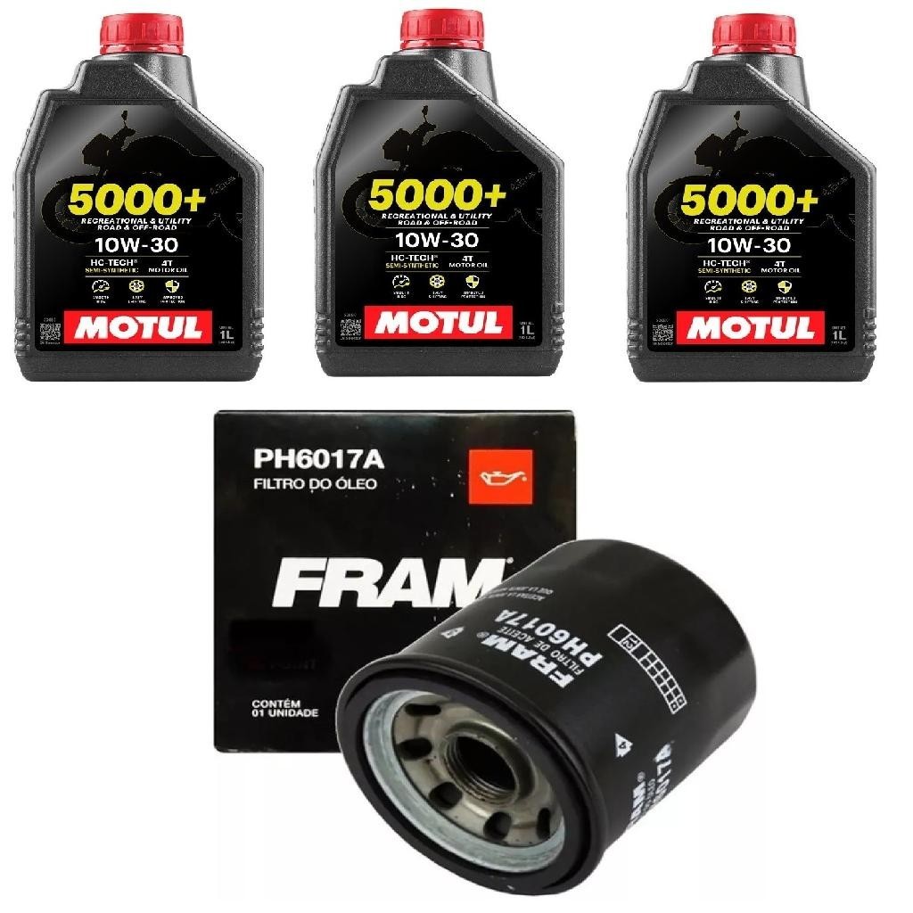 Kit 3 Óleos Motul 5000+ 10W30 4T 1L 665 + 1 Filtro FRAM CB 500F 2014 a 2017 CB 500x 2014 a 2018 CBR 500 2013 a 2018