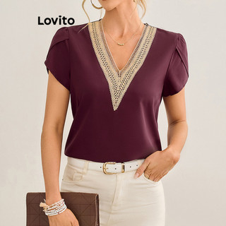 Lovito Blusa elegante lisa com babados no pescoço para mulheres LBL19214 em Oferta na Shopee