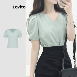 Lovito Blusa elegante lisa franzida para mulheres L113MD593 em Oferta na Shopee