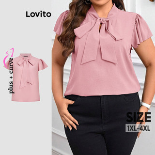 Lovito Blusa casual lisa com cadarço para mulheres LBL19055 em Oferta na Shopee