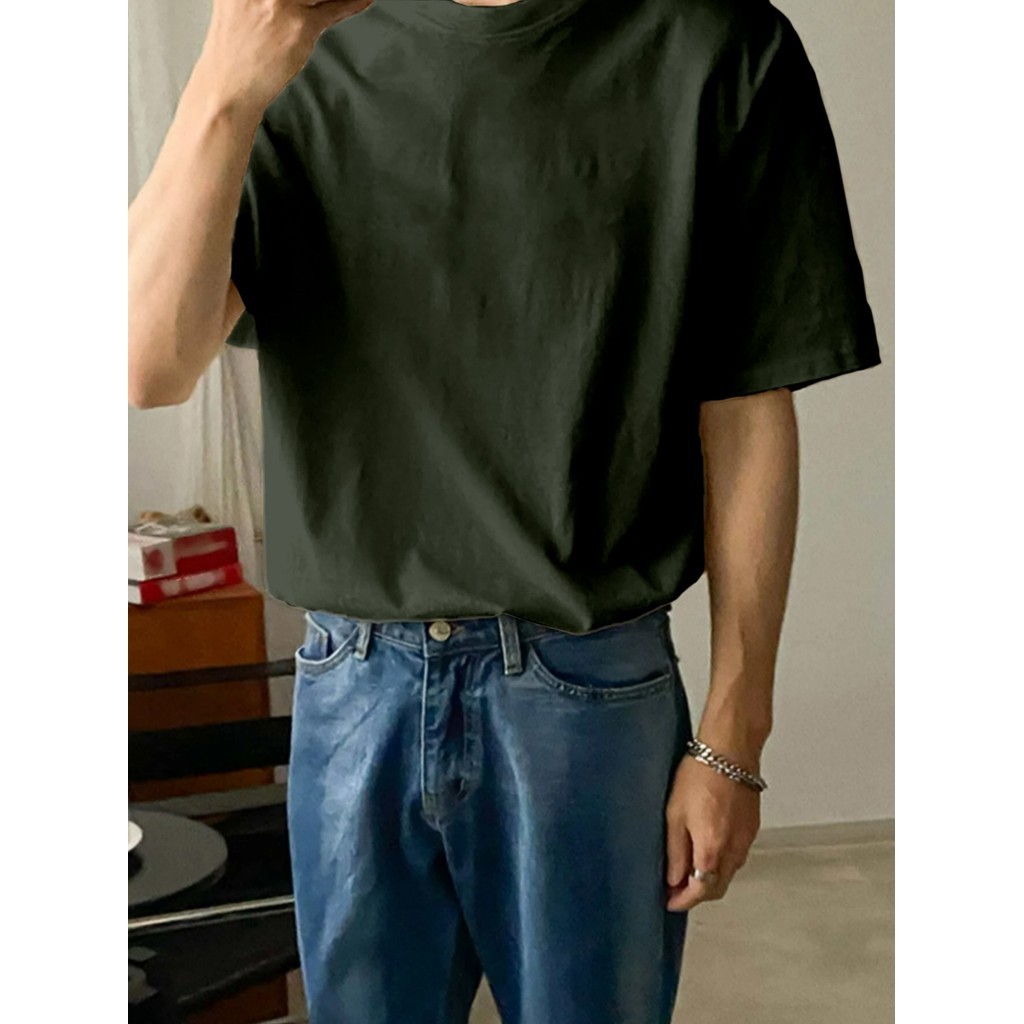 T Shirt Verde Militar Plus Size Clássica Camiseta Larga Confortável Blusa Oversized Esportiva Lisa