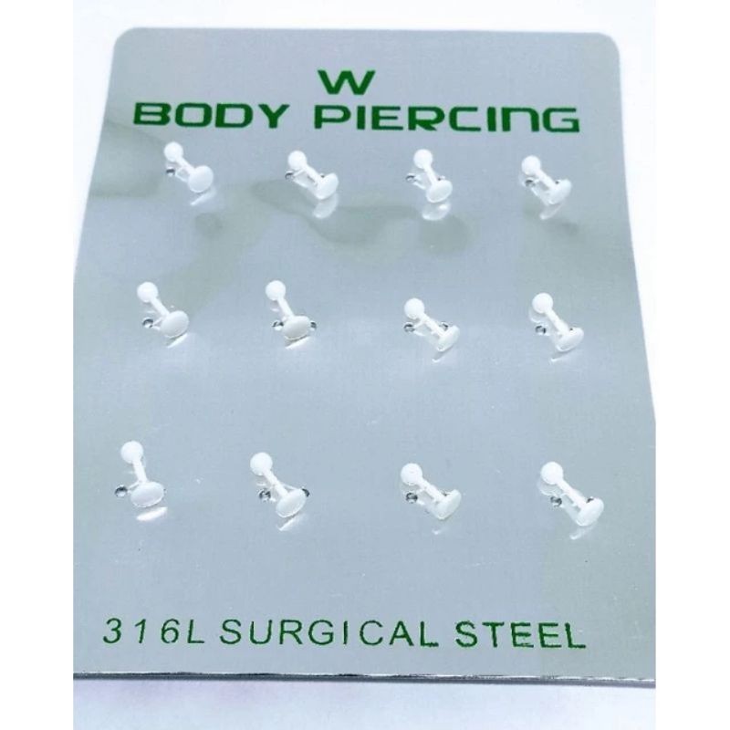 Kit 12 Unidades Cartela de Piercing Labret Tragus Queixo Branco Silicone em Oferta na Shopee