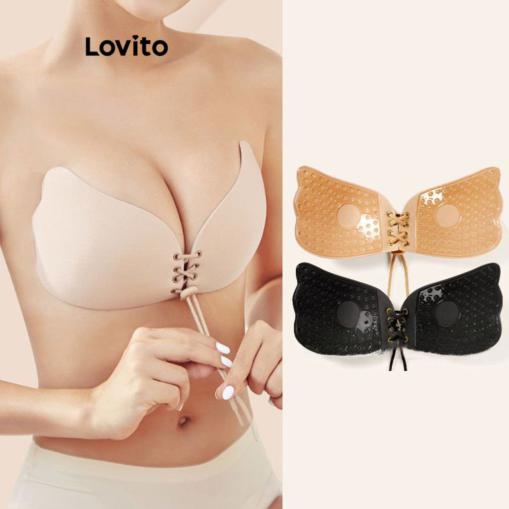 Lovito Casual Acessórios de Lingerie Feminina Lisos Push Up Invisíveis Adesivos Sem Alças LNA27412 (Damasco/Preto) - Women Clothes