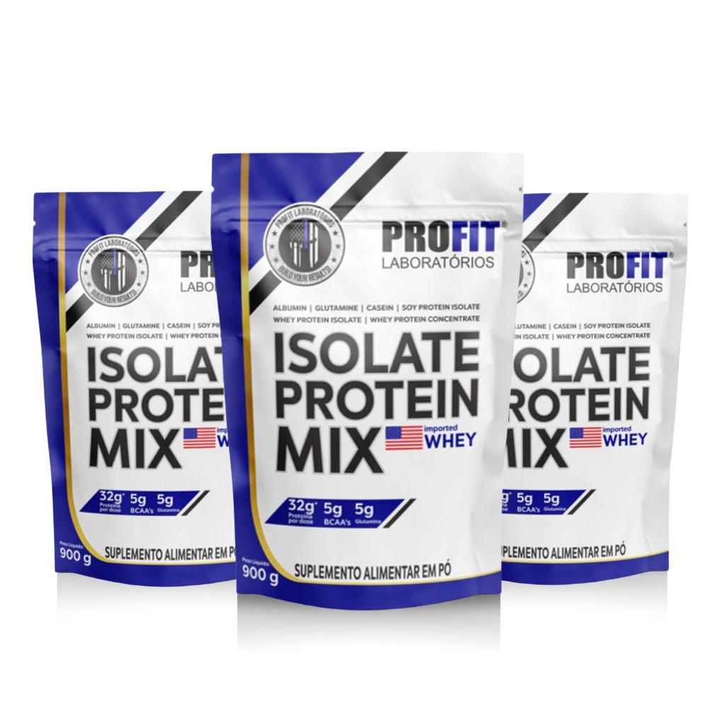 Kit Com 3 Whey Protein Isolate Protein Mix 900g Profit Laboratórios