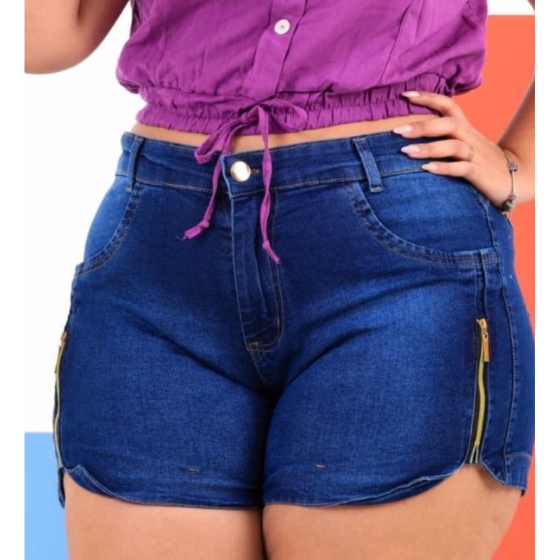 SHORTS JEANS FEMININO PLUS SIZE DO 46 AO 54 COM LYCRA E ZIPER NA COXA em Oferta na Shopee