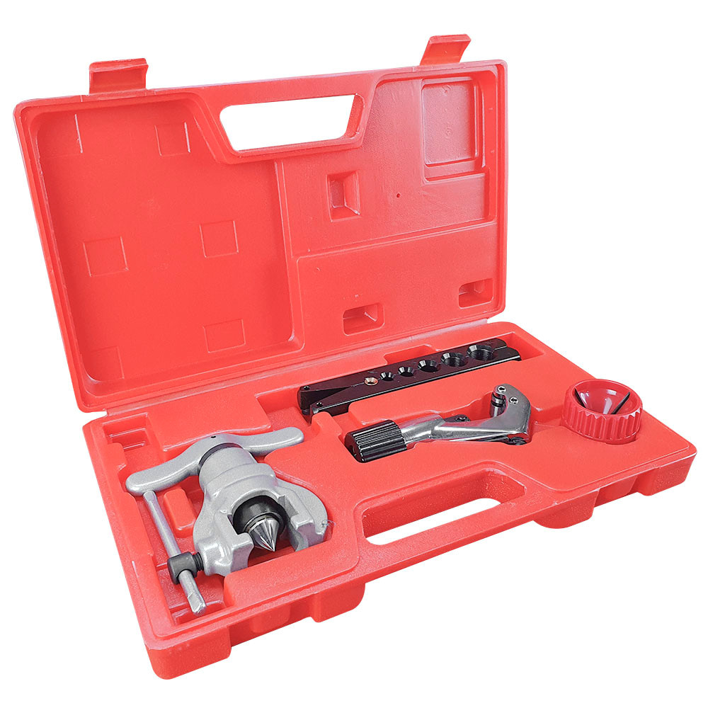 Kit Flangeador Excêntrico 1/4" a 3/4" + Cortador De Tubos + Escareador + Maleta
