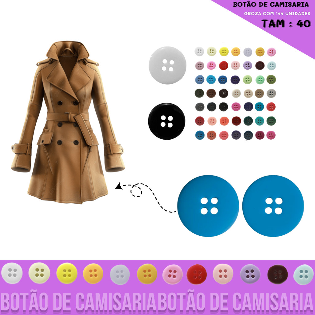 Botão de Camisaria 4 Furos 01485 Tam:40 - Pct c/144 unidades