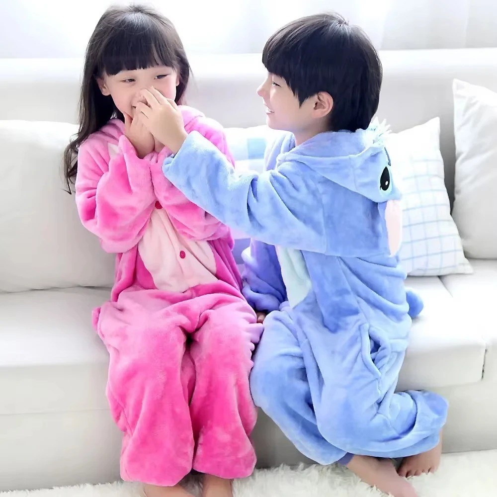 Pijama Macacão Kigurumi Stitch Azul Angel Rosa Infantil e Adulto Promoção em Oferta na Shopee