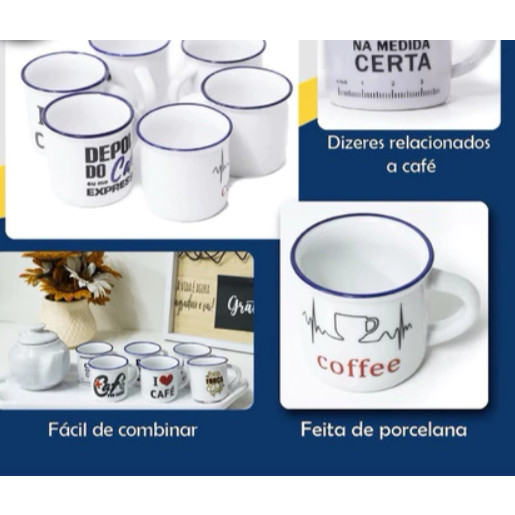kit 3/6 mini xicara de porcelana para decoração coloridas Estampado sortido -Multi bazar