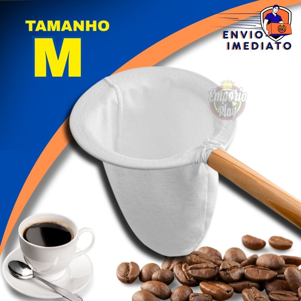 Coador de Café de Pano Médio Flanelado com Cabo de Madeira Reutilizável e Sustentável em Oferta na Shopee