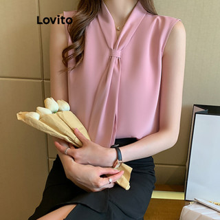 (Trendy) Lovito Blusa Elegante Blusa Lisa Com Cadarço Para Mulheres LNL43115 (Multicolorido) em Oferta na Shopee