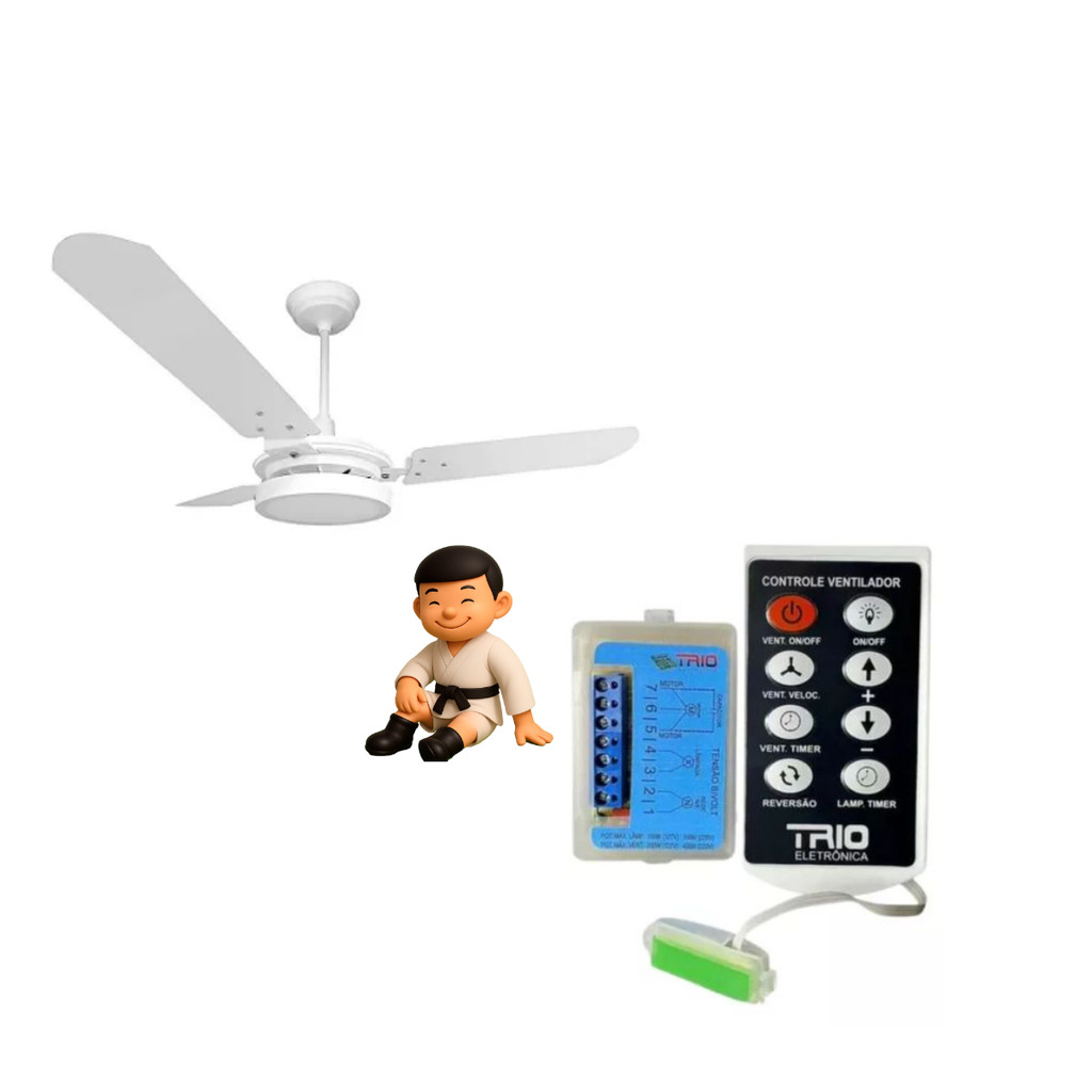 KIT VENTILADOR TETO VENTEX VALEN LED 3K 127V + CONTROLE TRIO
