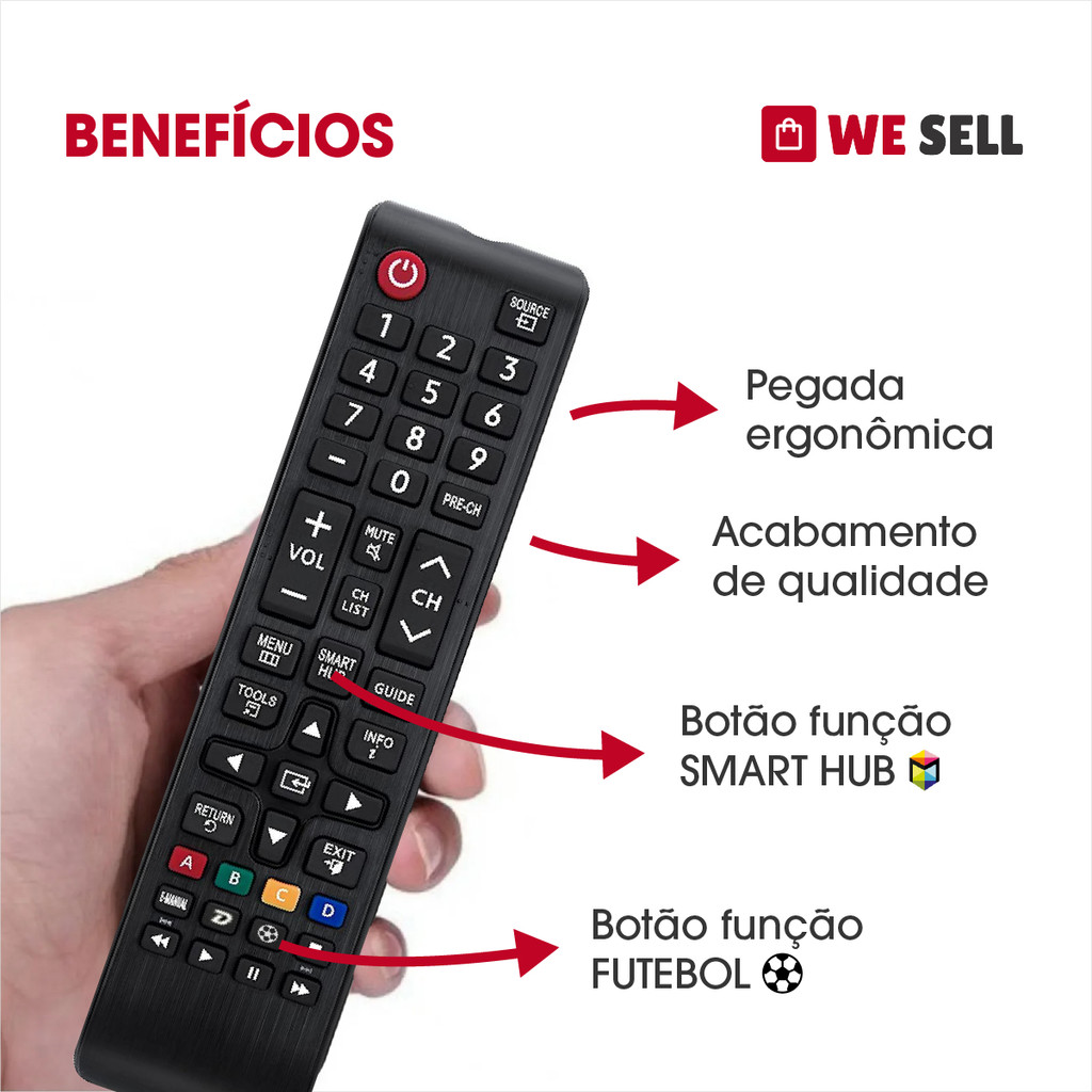 Controle Remoto Universal  Para Tv Samsumg Smarty Hub Futebol Bn9806046a Led/lcd Un32 Un40 Un43 Un48 Un50 Un55 Un65