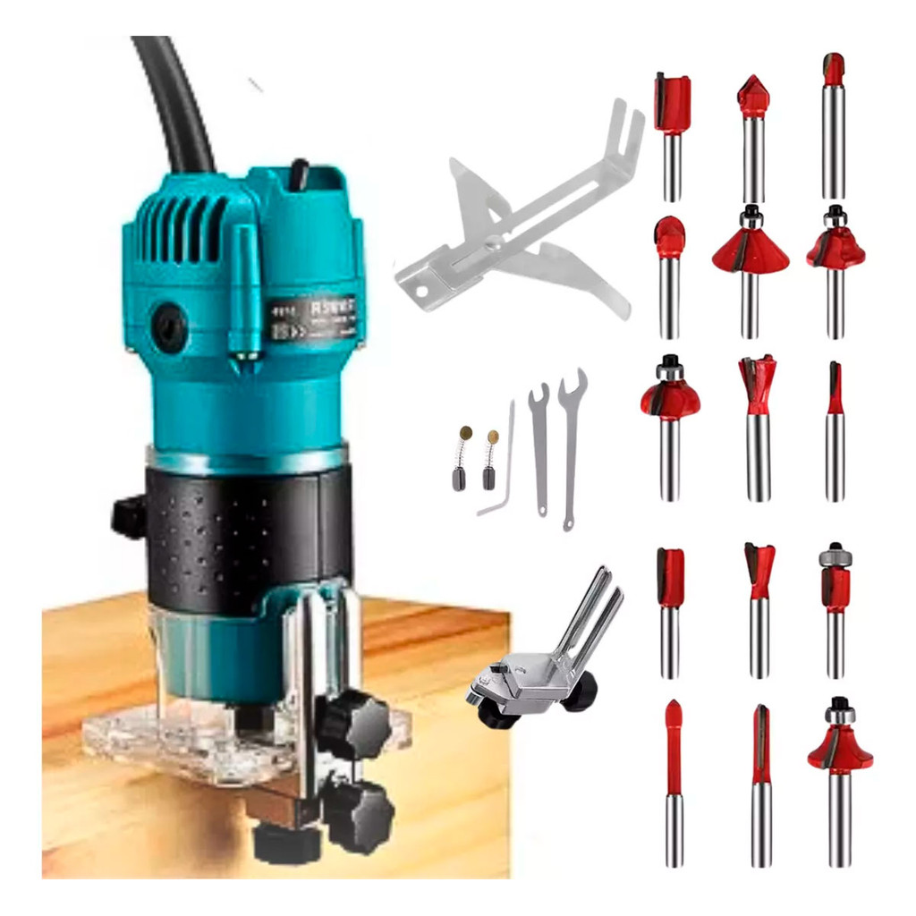 Tupia Laminadora Elétrica 650W 1/4 6mm P/Marcenaria Profissional+ Jogo Fresa 15 Peças ENVIO IMEDIATO em Oferta na Shopee