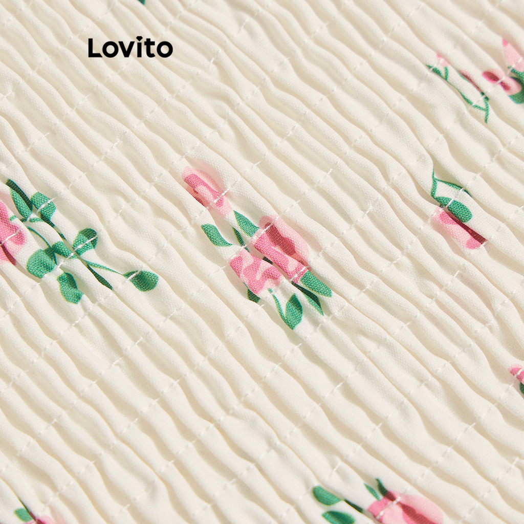 Detalhes do (Trendy) Lovito Regata Casual Ditsy Floral Bow Regata Feminina L99ED667