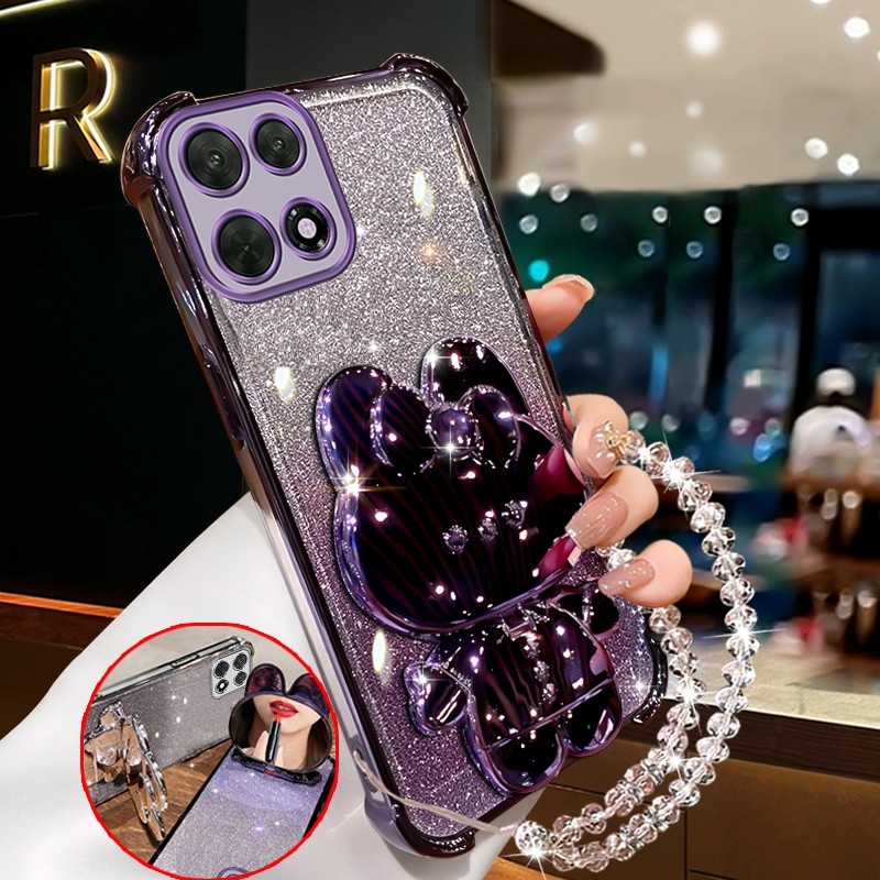 Capa Para infinix note 30 5g pro 4g 40 De Telefone Rosa Brilhante Espelho De Maquiagem De Coelho À Prova De Choque Com S
