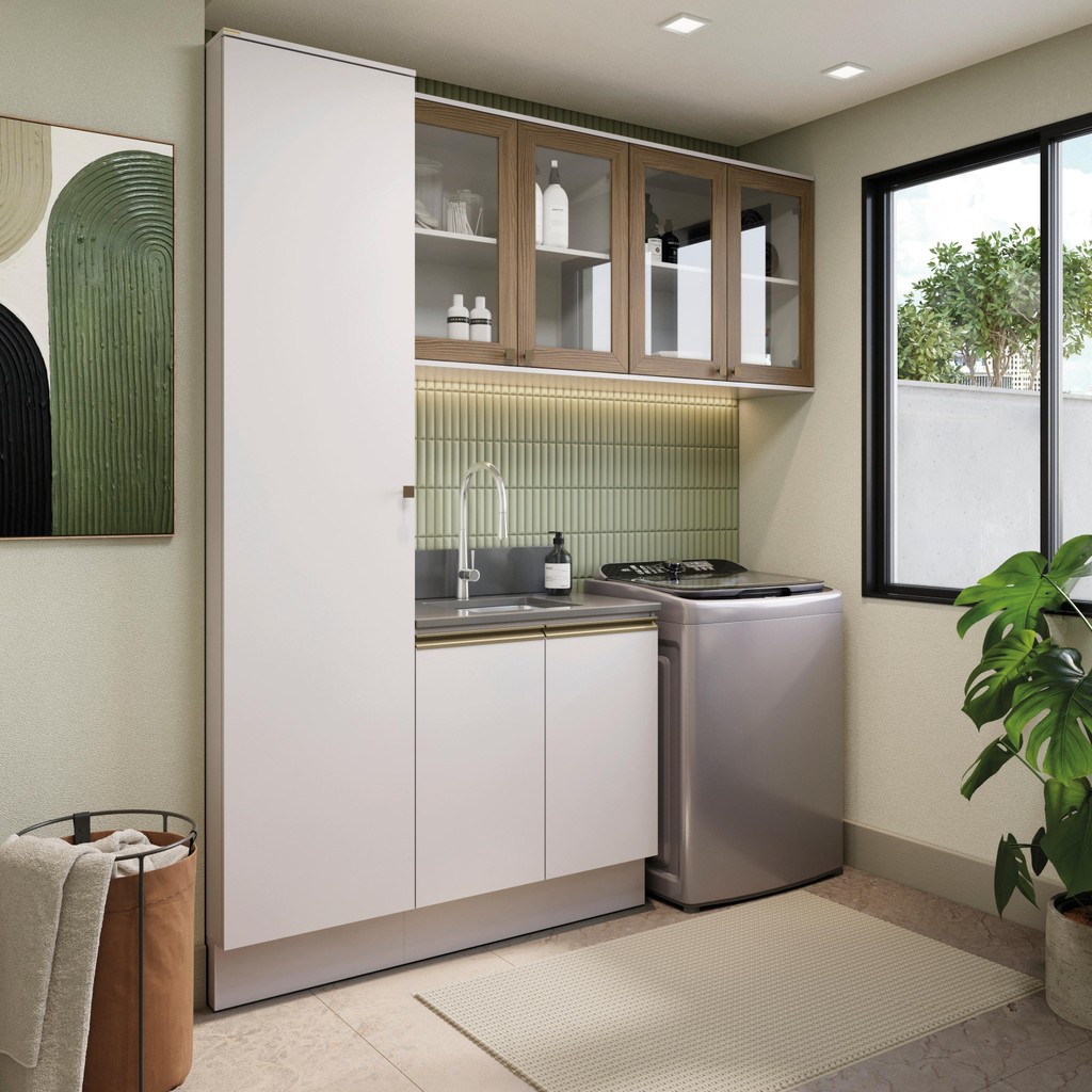 Lavanderia Modulada Kappesberg Celeste 4 Peças Branco 210cm em Oferta na Shopee