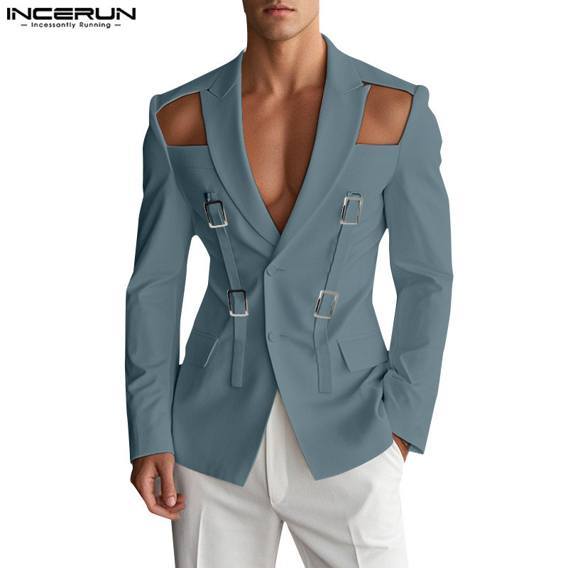 INCERUN Blazer Casual Masculino Vintage Elegante Com Botão Oco E Cor Sólida