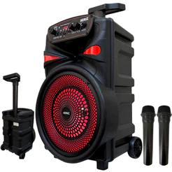 Caixa de Som Grande Amplificada 2000w com Rodinha e 2 Microfones Sem Fio LED MP3