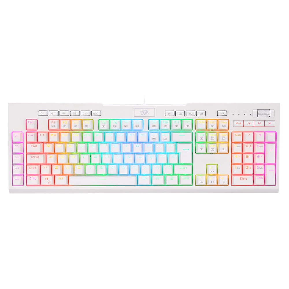 TECLADO MECANICO USB GAMER BRAHMA PRO RGB SWITCH BLUE REDRAGON K586W-RGB-PRO BRANCO