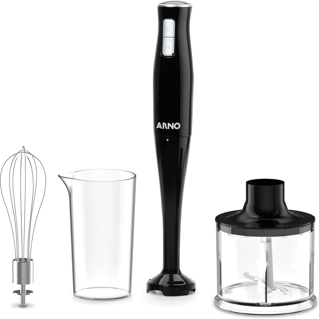 Mixer Portátil Arno Turbo Mix Pro 3 em 1 Inox 400W Copo Medidor 500ml Acessórios Prático