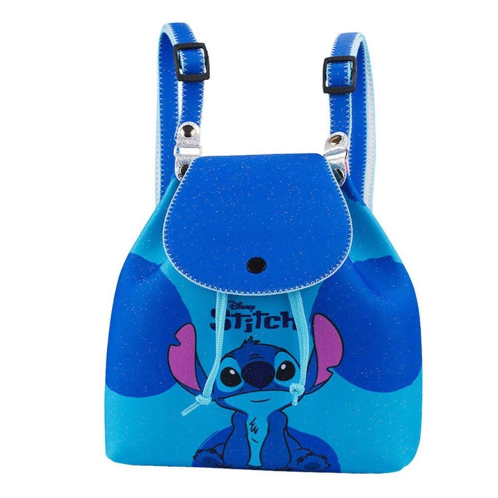 Mini Mochila Azul Stitch Sentado 19x9x19cm - Disney