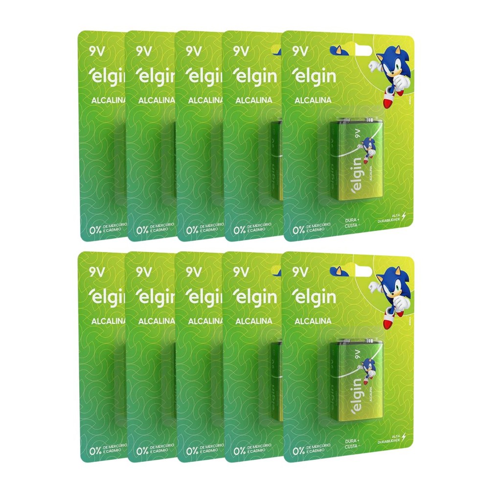 Kit 10 Bateria Alcalina 9V Blister com 1 Unidade Elgin em Oferta na Shopee