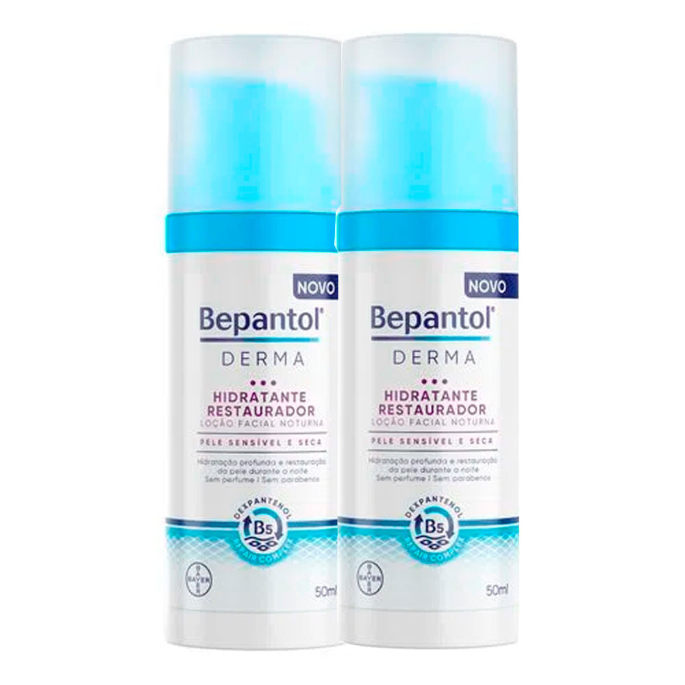 Kit 2 Bepantol Derma Loção Facial Noturna Hidratante Restaurador 50ml - Beauty
