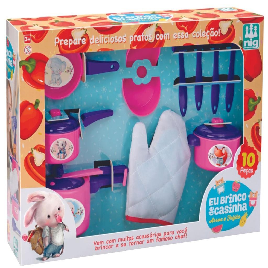 Conjunto Panelinhas Brinquedo Infantil Educativo Kit Cozinha 10 Peças - Eu Brinco De Casinha Arroz & Feijão