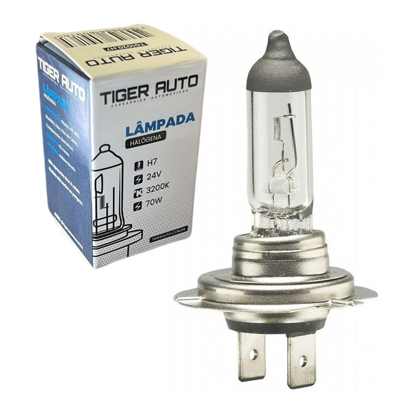 Par Lâmpada Halogena H7 Caminhão Onibus 24V 70W 3200K Tiger