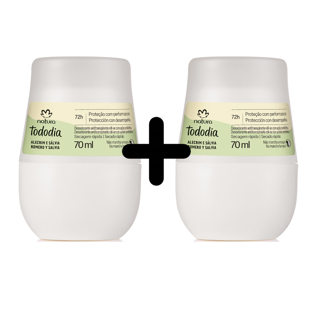 KIT 2 UNIDADES Desodorante Antitranspirante Roll-on Alecrim e Sálvia Tododia Natura- 70ml