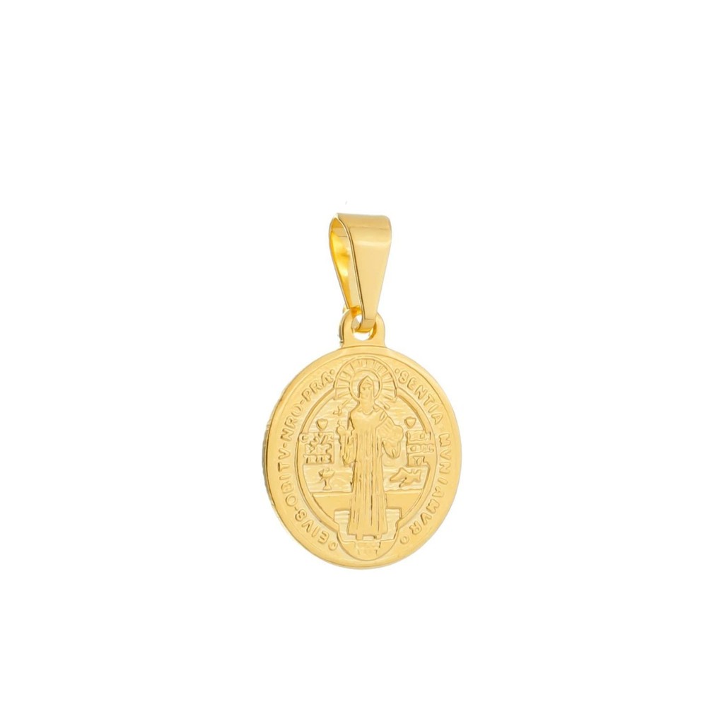 Pingente Dourado Medalha de São Jorge Ouro 24K Antialérgico 1,3cm x 1,3cm Brilho Intenso - Khlóris Semijoias