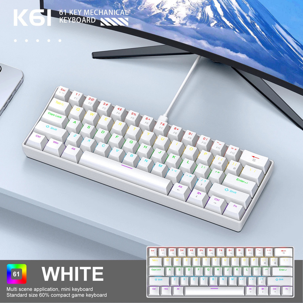 Mini Teclado Mecânico Com Fio Portátil 60% APAYADO K61 61 Teclas Phantom RGB Preto Branco Vermelho/Azul