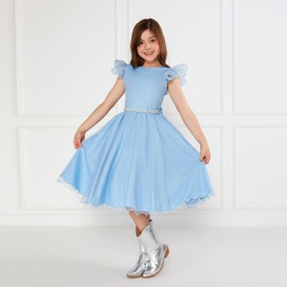 Vestido Glitter Azul Claro Manga Godê De Festa Infantil Rodado em Oferta na Shopee