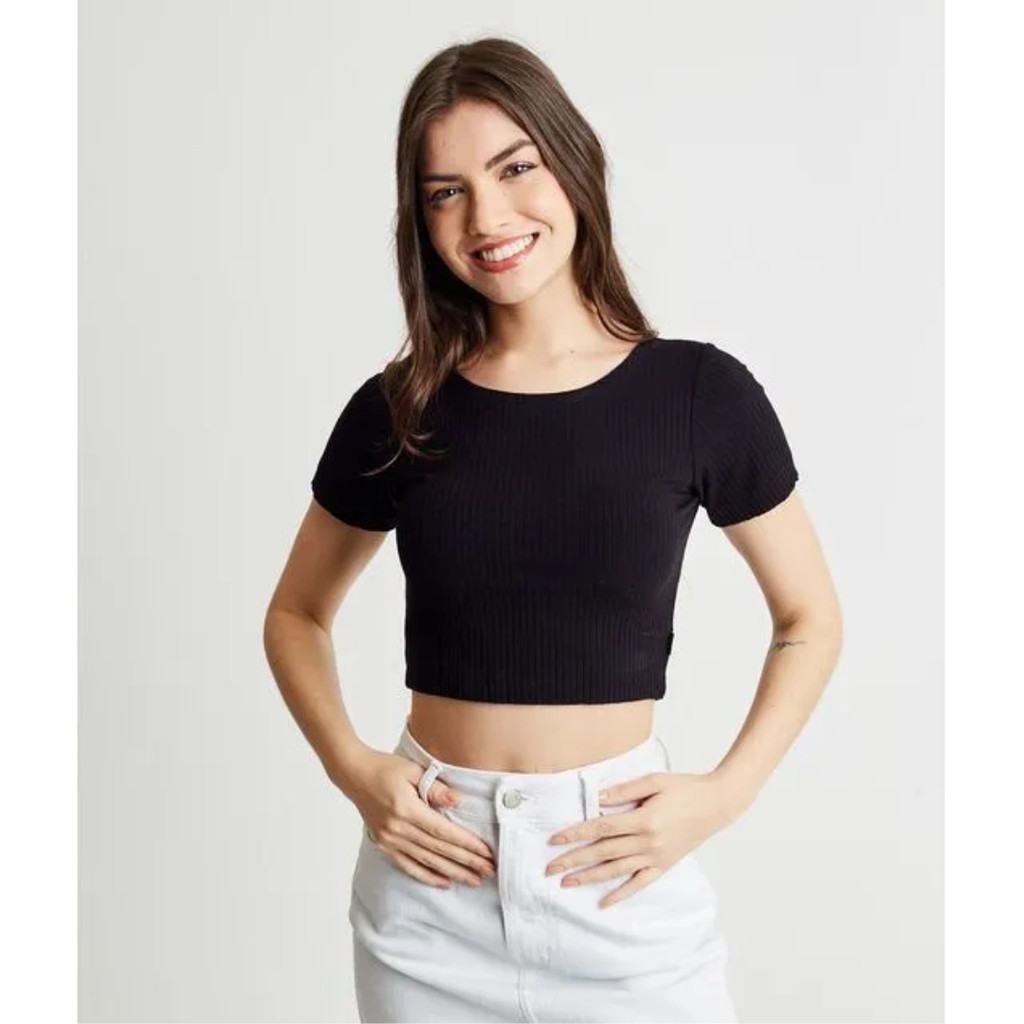 Blusa Cropped Malha Canelada - Blusinhas croppeds cores variadas