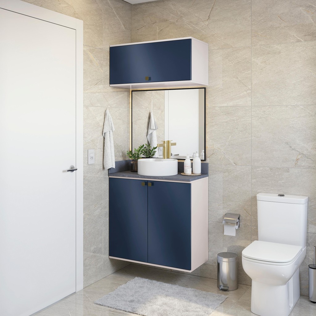 Conjunto para Banheiro com Basculante Kappesberg Celeste 2 Peças Branco/Azul 80cm em Oferta na Shopee