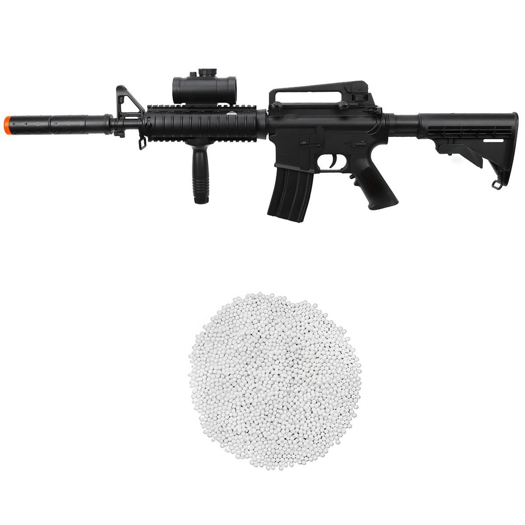 Kit Rifle Airsoft Elétrico Full Auto M4A1 M83A1 AEG 6mm Preta - Double Eagle + 2000 Esfera...