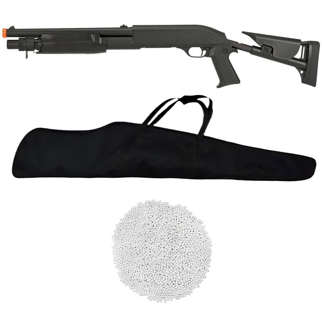 Kit Rifle Shotgun AirSoft M56C Spring 6mm Preta - Double Eagle + Capa + 2000 Esferas 0.12g em Oferta na Shopee