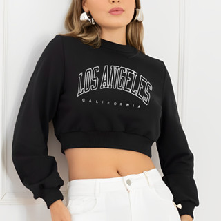 Cropped de Moletom Street Wear Estampado Los Angeles Blusa De Frio Curta Com Manga Longa Quentinho em Oferta na Shopee