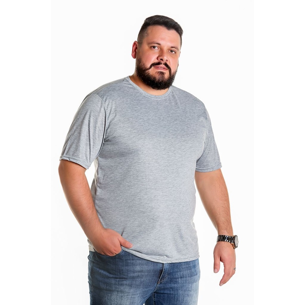 Camiseta Plus Size  G1 ao G5 Cinza Mescla 100% Poliéster em Oferta na Shopee