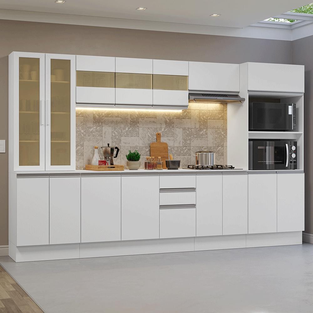 Armário de Cozinha Completa 100% MDF 310 cm Branco Smart Madesa 03 - Home & Living