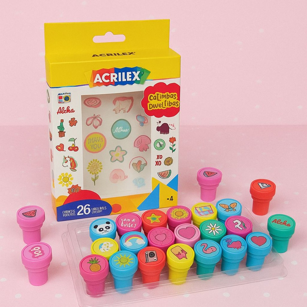 Kit 26 Carimbos Divertidos Infantil Encaixe para Lápis Acrilex Caixa C/26 Unidades Estampas Sortidas em Oferta na Shopee