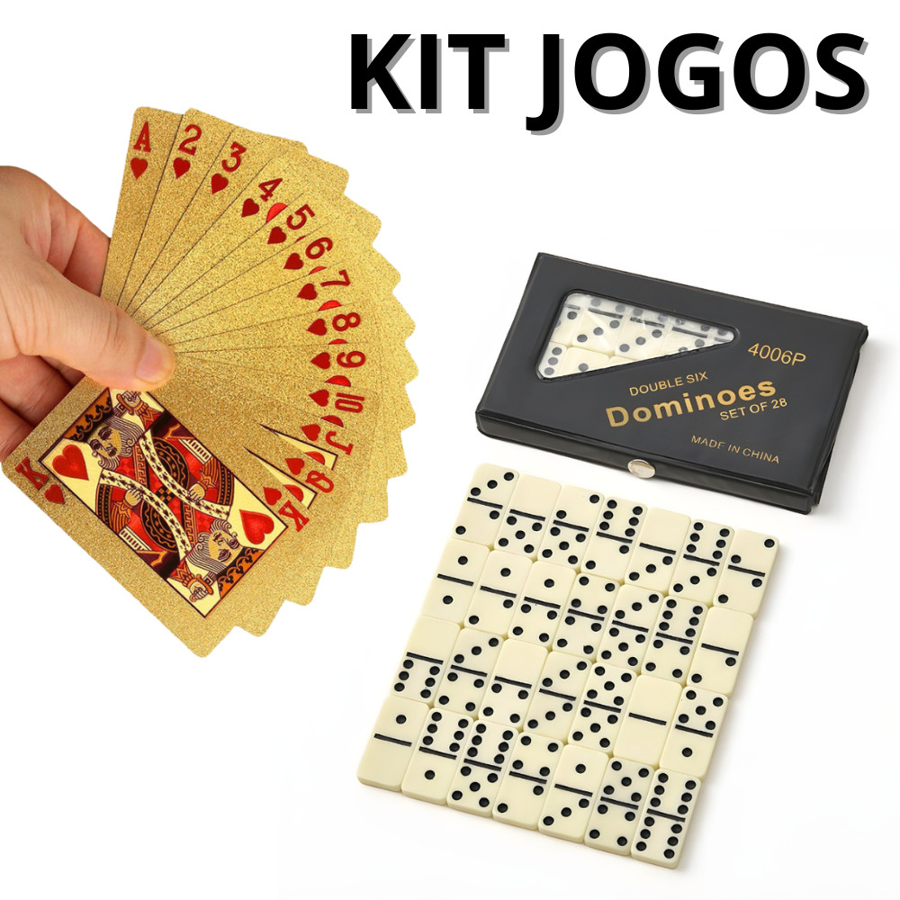 Kit Domino Profissional De Osso Grande Estojo De Dominó Baralho Dourado A Prova Dágua