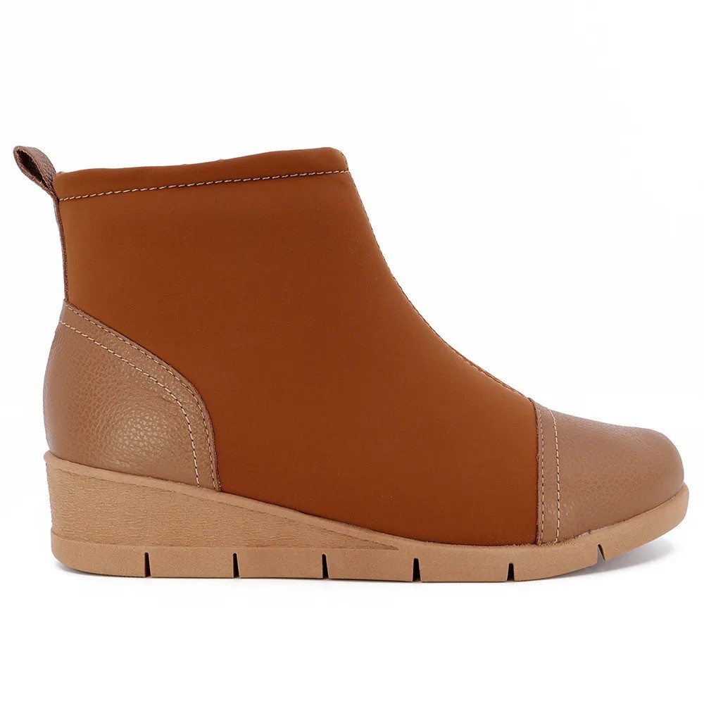 Bota Usaflex Cano Curto Anabela Neopreme Couro AD0521