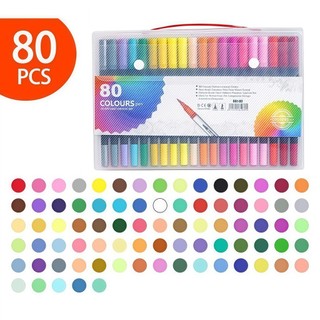 Kit 80 Cores Caneta 2 em 1 Brush Lettering e Ponta Fina Dual Pen Canetinha Colorir Desenho