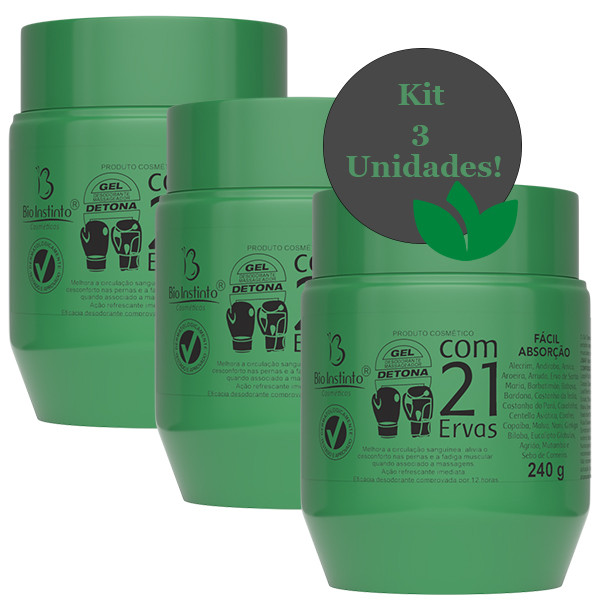 Kit Com 3 Unidades GEL DETONA Com 21 ERVAS 240g BIO INSTINTO em Oferta na Shopee