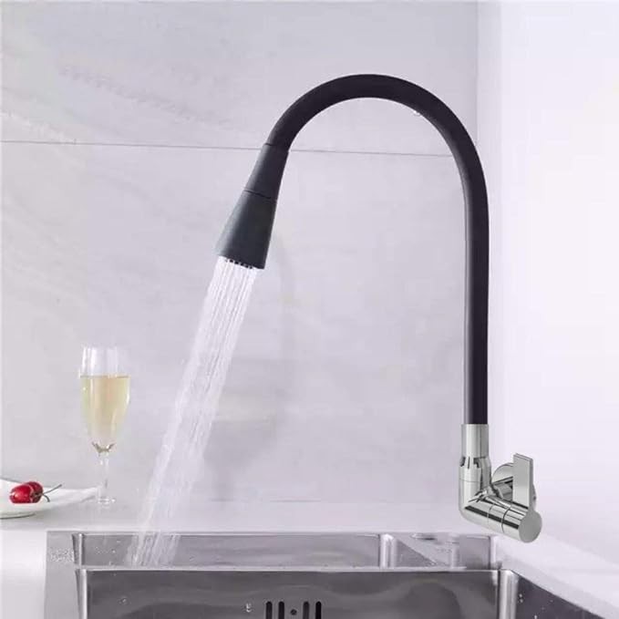 Torneira Parede Cozinha Gourmet Preta Flexivel 2 Jatos 1/4 de Volta Para Mesa Pia Bancada e Mármore