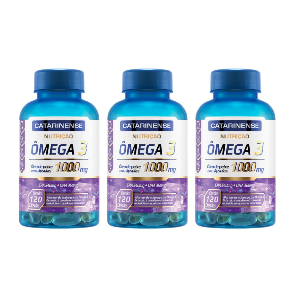 Nutrição Ômega 3 Óleo de Peixe em cápsulas Com 1000mg Catarinense Em 120 Cápsulas Kit com 3 Unidades