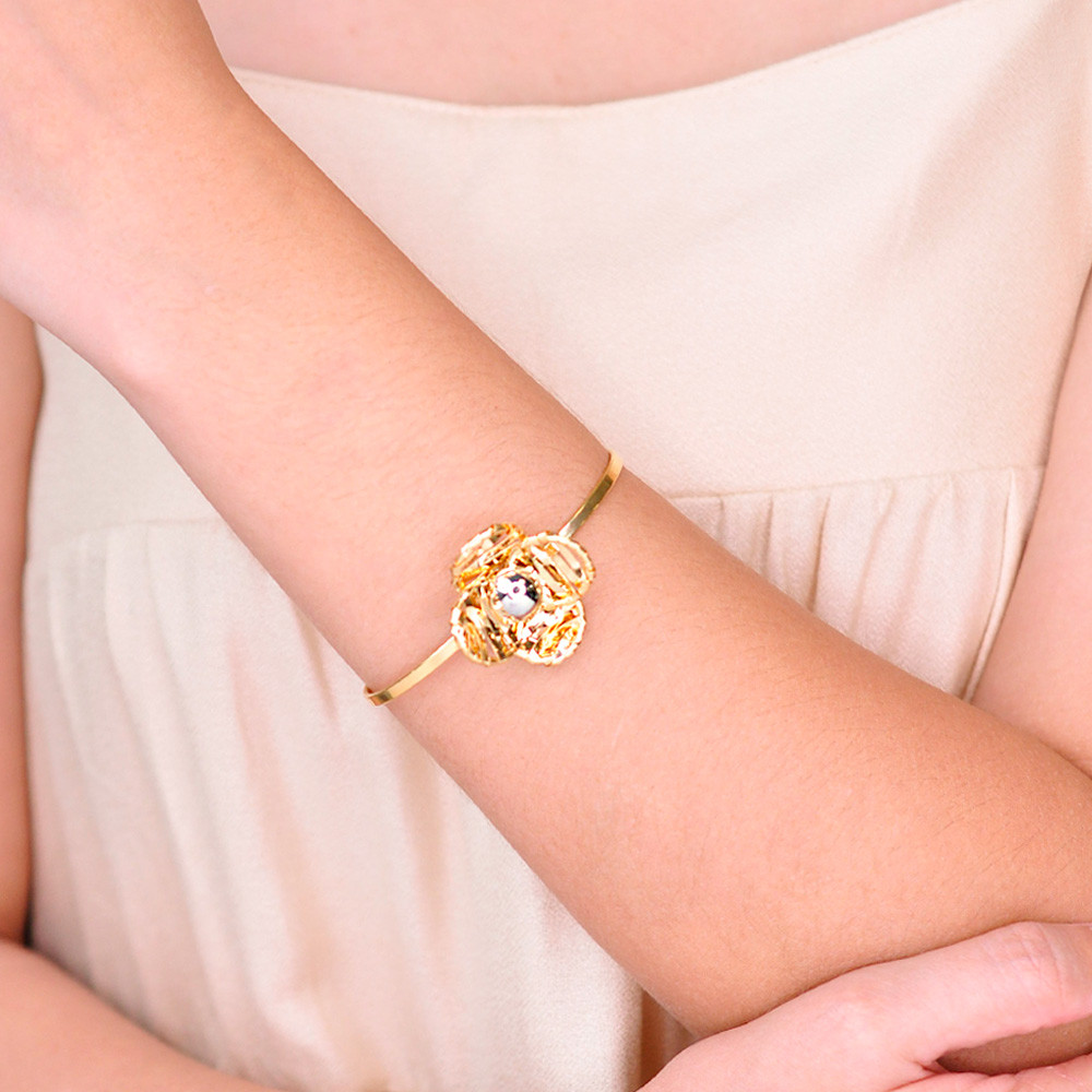 Bracelete Jasmim Flor Duo Banho Ouro 18K Banho Ródio Feminino