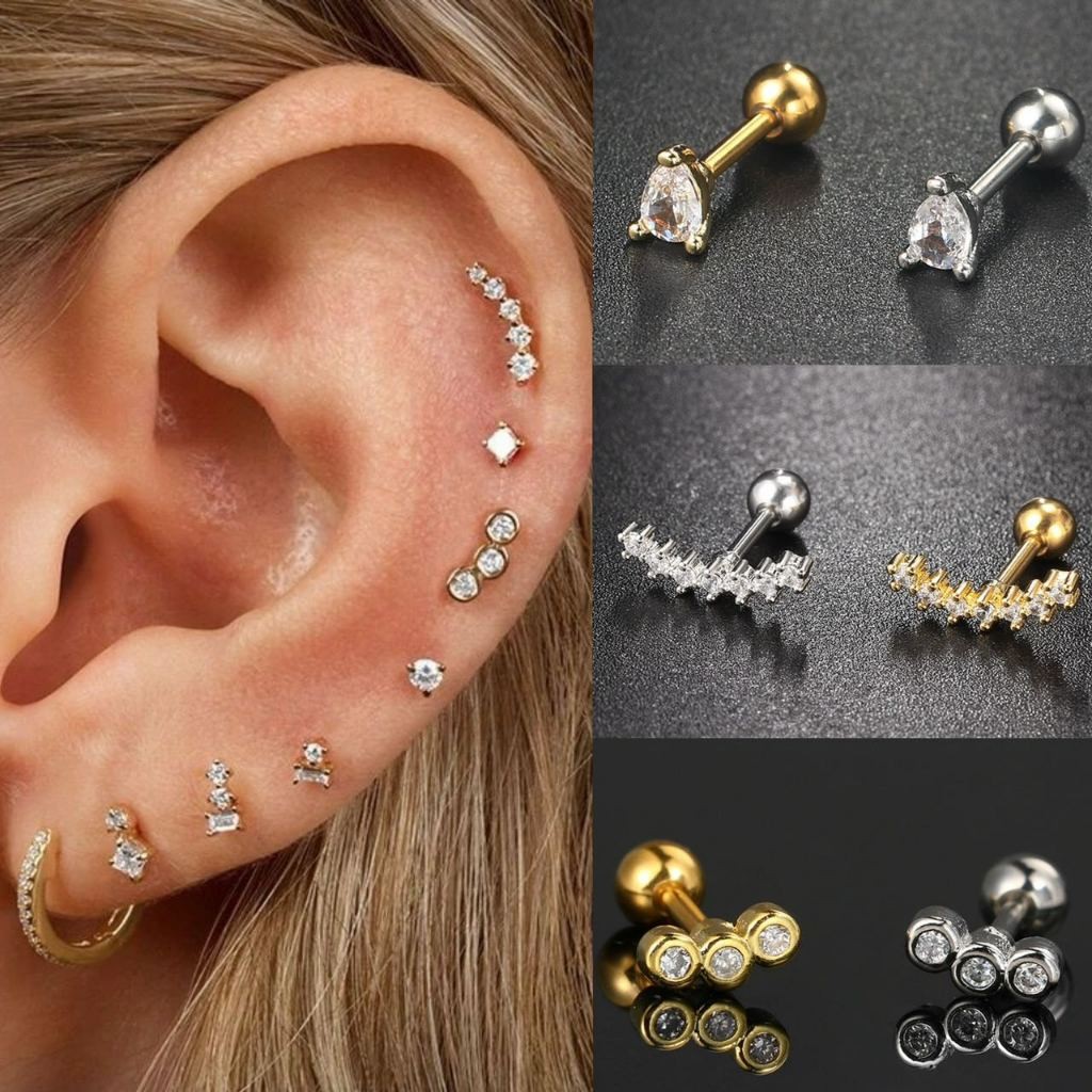 Piercing De Zircônia Perfurados Em Aço Inoxidável Para Mulheres De Bola De Parafuso Kb2 em Oferta na Shopee
